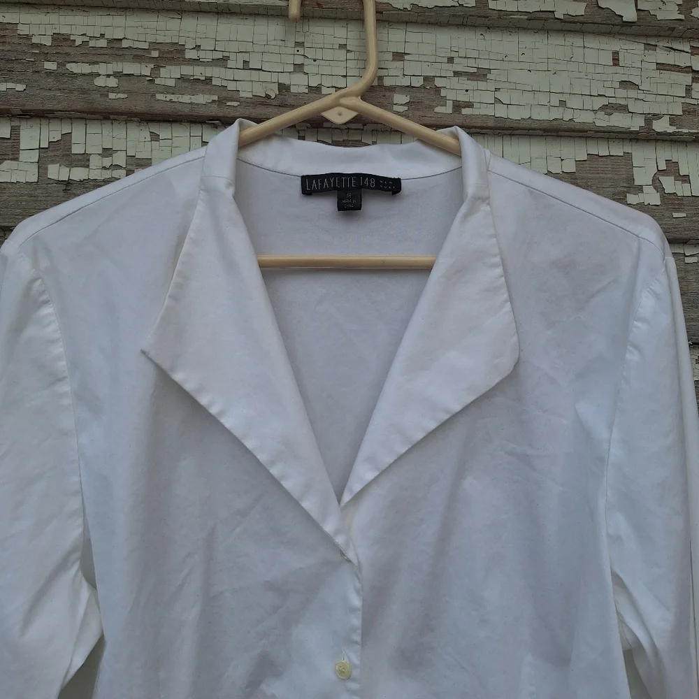 Lafayette 148 New York White Button-Down Shirt Size 16 - Picture 3 of 6